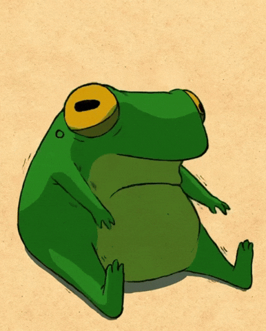 small green cartoon frog struggling to do sit ups